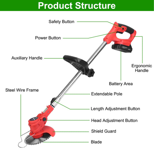 1Set Electric Cordless Grass Trimmer With 2 Alloy Saw Blades 2 Alloy Blades 10 Plastic Blades 2 Rechargeable Batteries Goggles Gloves Auxiliary Handle Fedex Shipping