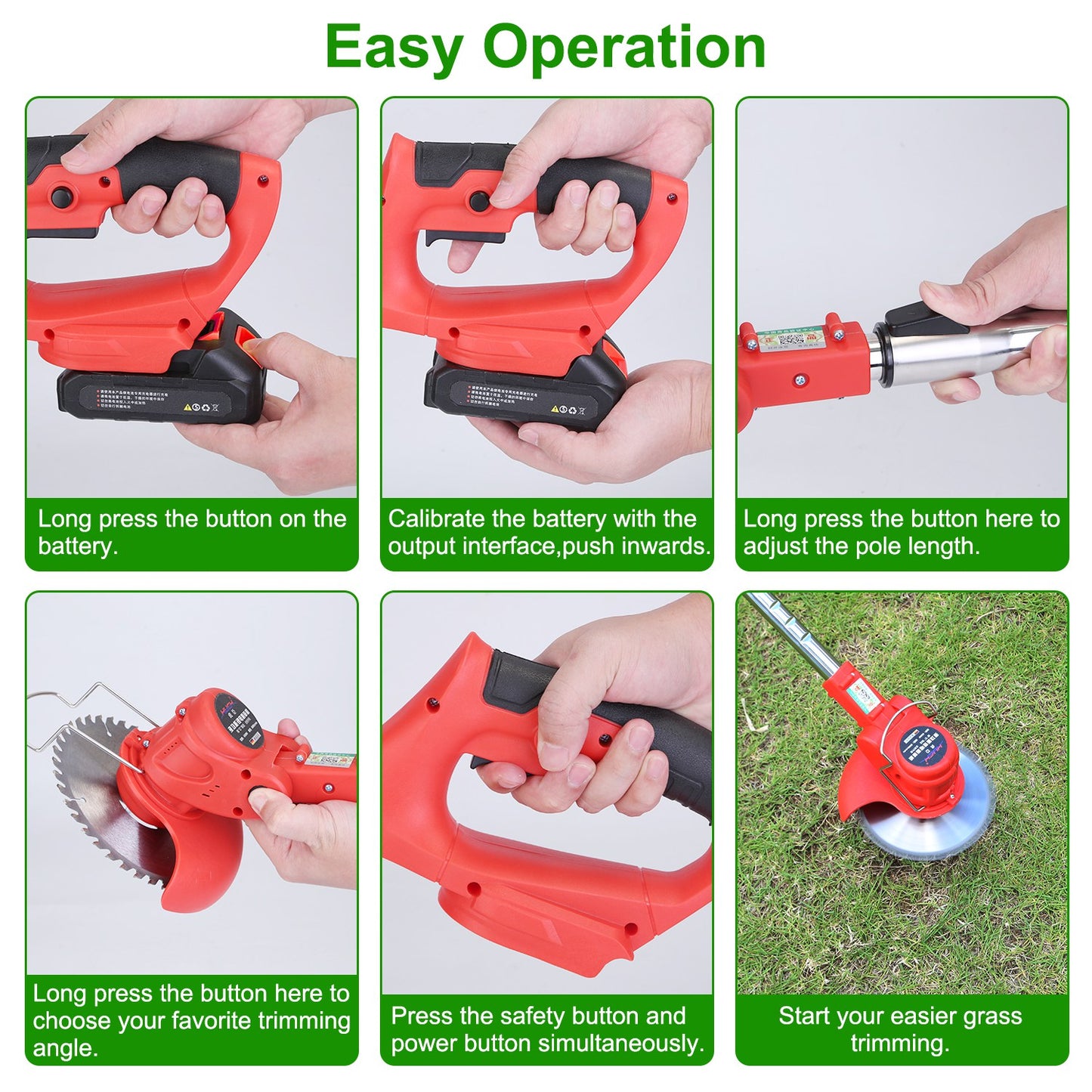 1Set Electric Cordless Grass Trimmer With 2 Alloy Saw Blades 2 Alloy Blades 10 Plastic Blades 2 Rechargeable Batteries Goggles Gloves Auxiliary Handle Fedex Shipping